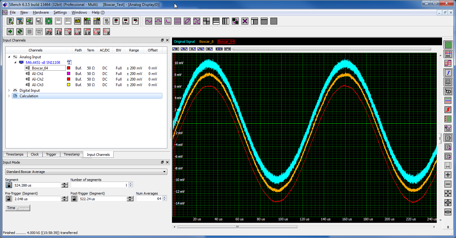 Screenshot of SBench 6 showing a bopxcar averaged signal