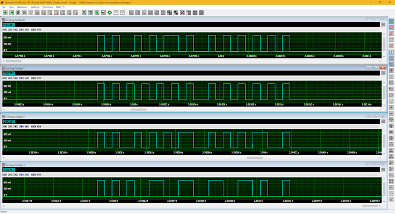 Screenshot of SBench 7 showing 4 different serial data streams