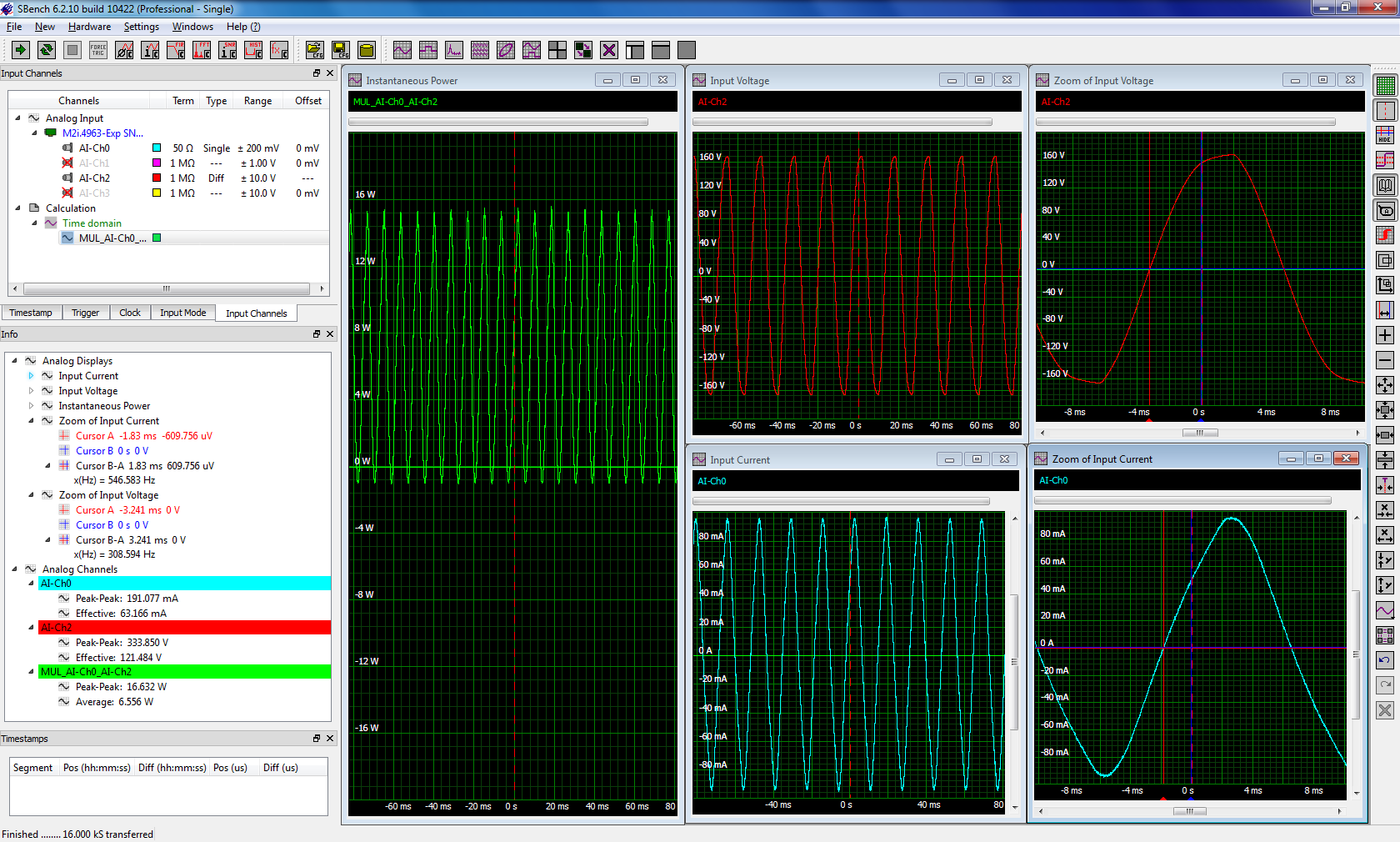 Screenshot of SBench 6 showiung the measurement of line power