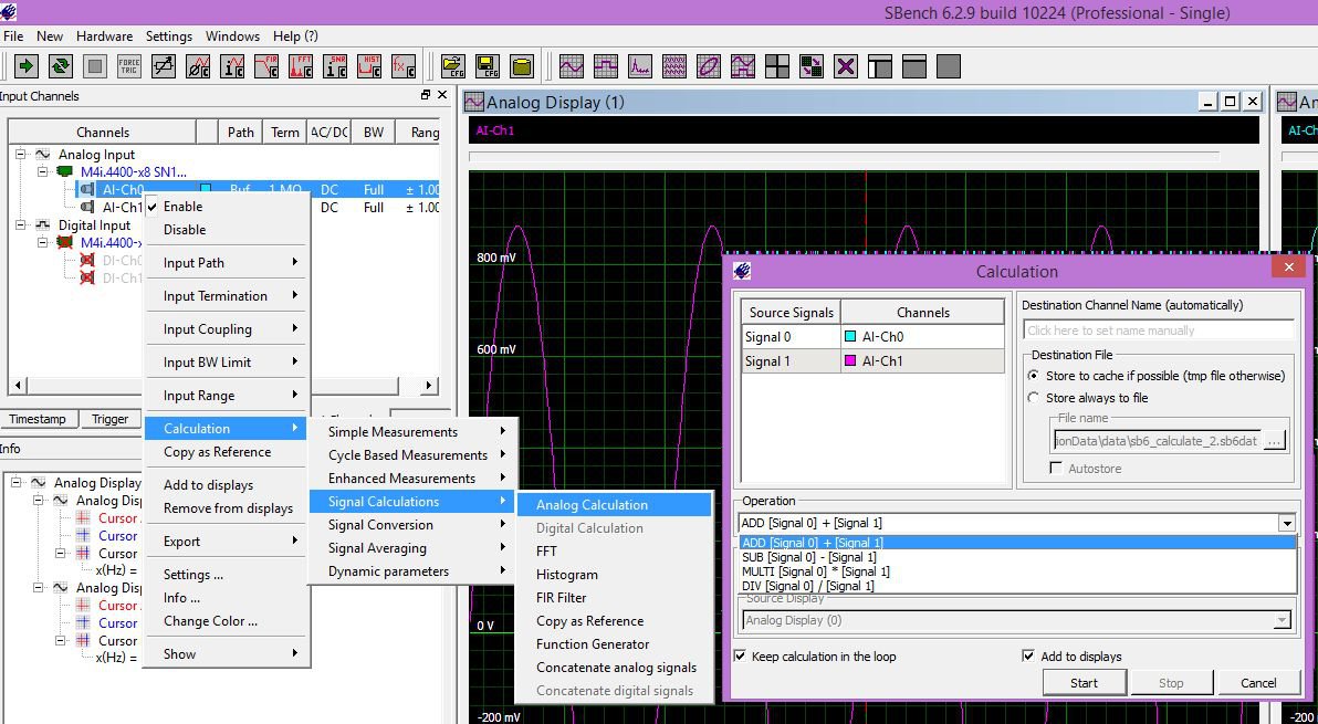 Screenshot of Signal Processing with analog calculation