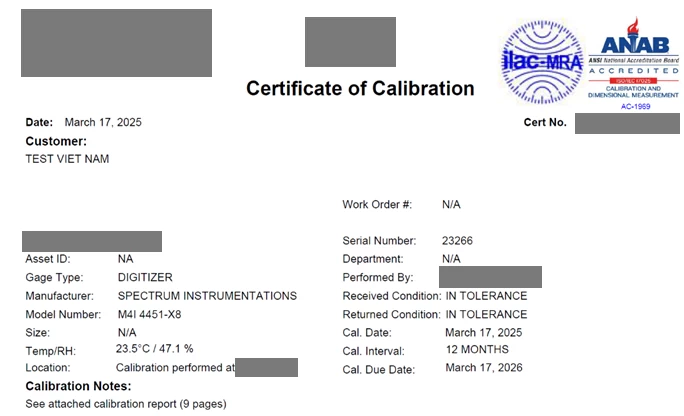 Example of ISO17025 certificate